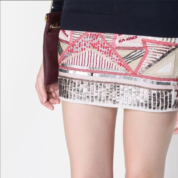 New ZARA Graphic tribal pattern sequin skirt - Picture 4 of 8